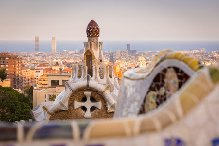 Barcelona, Park Guell, Spain. details of the modernism park designed by Antonio Gaudi