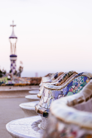Barcelona, Park Guell, Spain. details of the modernism park designed by Antonio Gaudiの写真素材