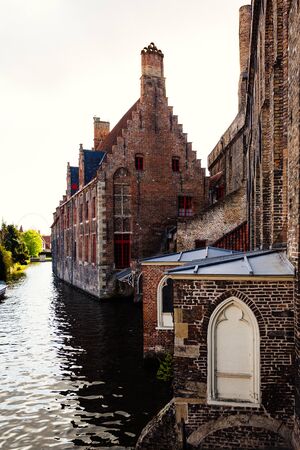 Houses and canals in Bruges, Belgium, Europeの写真素材