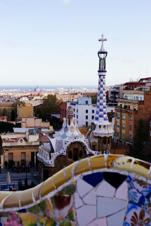 Barcelona, Park Guell, Spain. details of the modernism park designed by Antonio Gaudi