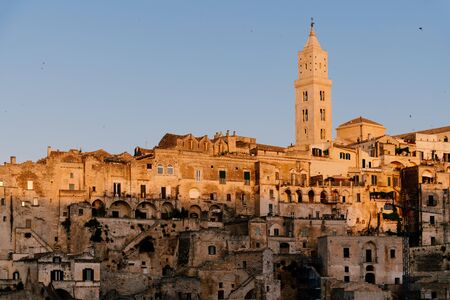 Sassi di Matera, UNESCO world heritage site, Matera, Basilicata, Italy. View at sunsetの写真素材