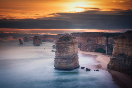 Great Ocean Road. Twelve Apostles rocks and sea at sunset. Victoria, Australia