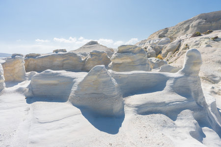 White chalk cliffs in Sarakiniko, Milos, Cyclades, Greeceの写真素材