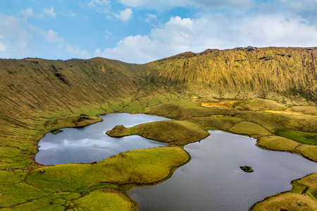 Corvo island near Flores, Azores, Portugalの写真素材