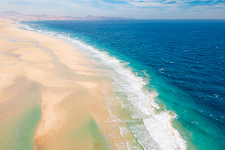 aerial drone shot from Canary islands. Sotavento beach in Fuerteventura.の写真素材