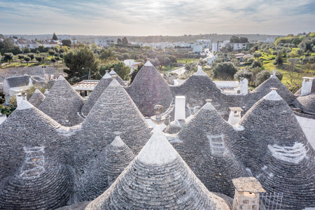 Alberobello trulli rooftops, Puglia, Italy, showcasing unique architecture and cultural heritage..の写真素材