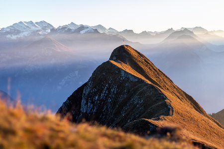 Panorama over the Swiss alps in the Bernese Oberland. Overlooking the scenery from the Augstmatthornの写真素材