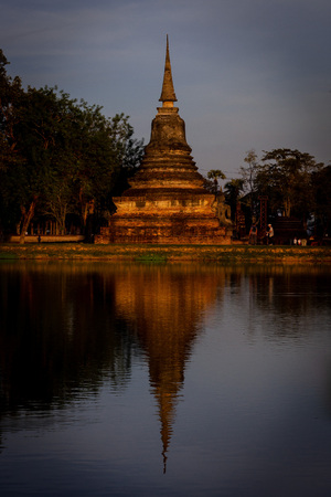 Beautiful  historic park in the middle of Thailand. Beautiful sunset in Thailand with nice reflection in the water.の写真素材
