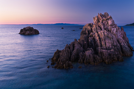 Most beautiful island in Europe. Clearest water in the Mediterranean Sea. Costa Paradiso. Amazing sunset with epic colorsの写真素材