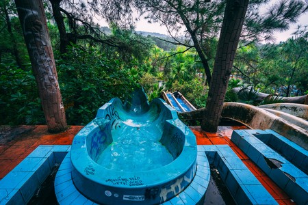 Dark tourism attraction Ho Thuy Tien abandoned waterpark, close to Hue city, Central Vietnam, Southeast Asia.の写真素材