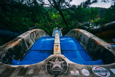 Dark tourism attraction Ho Thuy Tien abandoned waterpark, close to Hue city, Central Vietnam, Southeast Asia.の写真素材