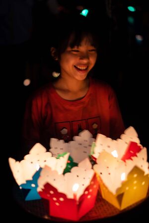 Hoi An Vietnam 19.1.19: Famous Latern festival at the fullmoon in the old town of hue. thousands of tourits come into the city to attend the spectacle.のeditorial素材