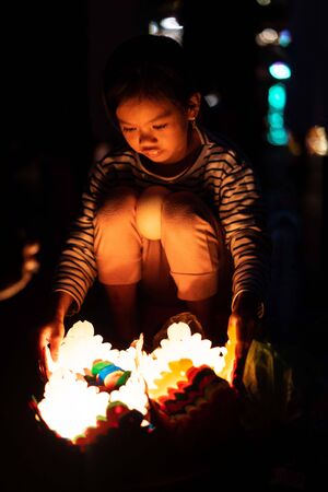Hoi An Vietnam 19.1.19: Famous Latern festival at the fullmoon in the old town of hue. thousands of tourits come into the city to attend the spectacle.のeditorial素材