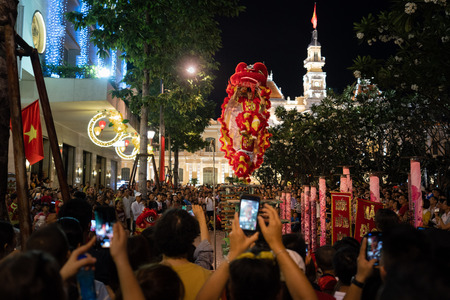 Ho Chi Minh City, Vietnam - february 4, 2019 : Nguyen Hue flower street during Lunar New Year at downtown of Ho Chi Minh Cityのeditorial素材