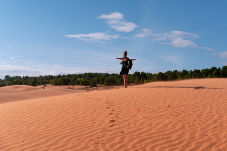 The red sand dunes in Mui ne, Vietnam is popular travel destination with long coastline.の写真素材