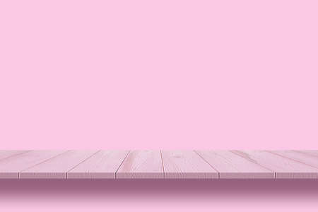 Empty wooden table can be used for present products pink background.の写真素材