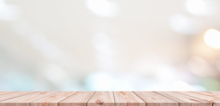 Wood table top and blur glass window For montage product display
