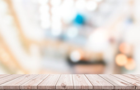 Wood table top and blur glass window For montage product display