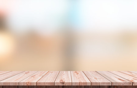 Wood table top and blur glass window For montage product display