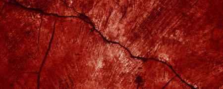 Panoramic red wall grunge texture. Abstract scary concrete, Horror cement for background.
