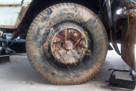 old wheel,mud on wheelのeditorial素材
