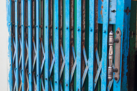 Blue metallic gate texture backgroundの写真素材