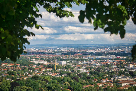 Dresden city view from the vineyards with cloudsの写真素材