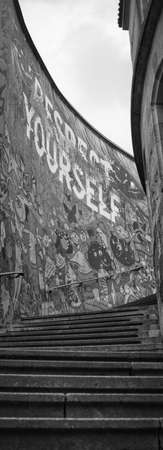 Street art with stairs in black and whiteの写真素材