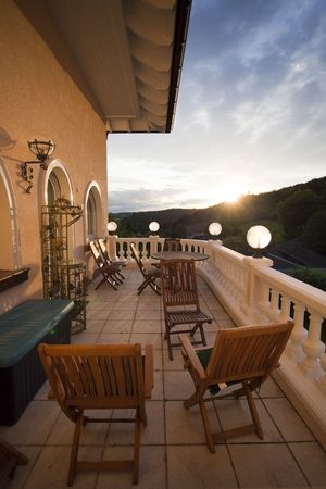 The terrace at sunsetの写真素材