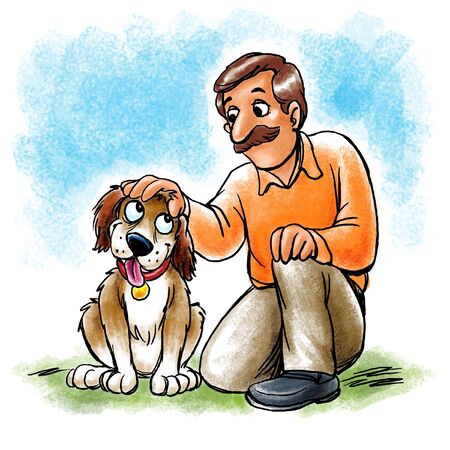 Man petting dogの写真素材