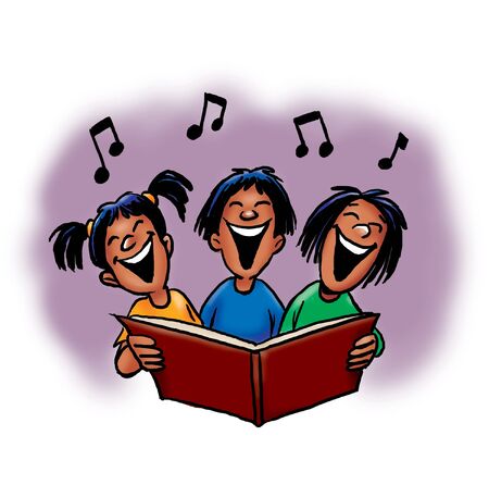 Cartoon children singingの写真素材