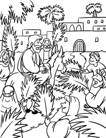 Coloring Page of Jesus Riding Donkeyの写真素材