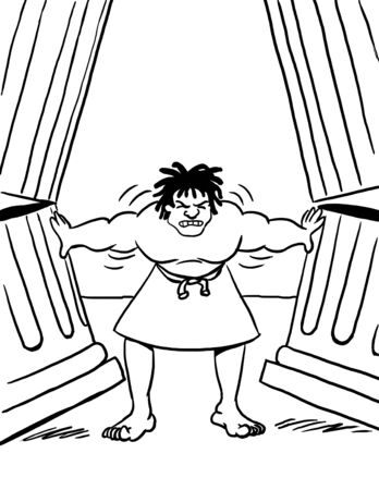 Coloring Page of Samson Pushing Pillars of Templeの写真素材