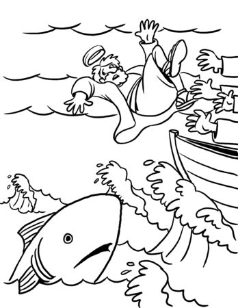 Coloring Page of Jonah and the Big Fishの写真素材