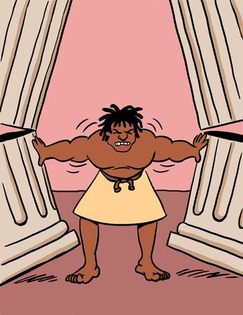 Samson Pushing Pillars in Templeの写真素材