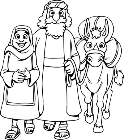 Coloring Page of Mary and Josephのイラスト素材
