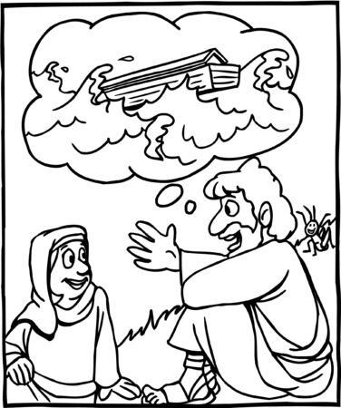 Coloring Page Jesus explaining Noah and Floodのイラスト素材