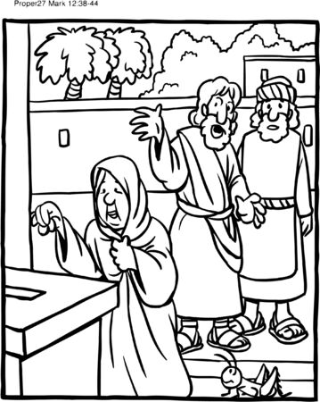 Coloring Page Jesus Teaching Widow's Givingのイラスト素材