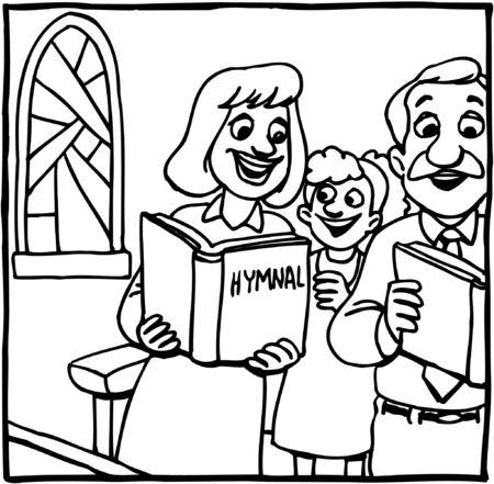 Family singing at churchのイラスト素材