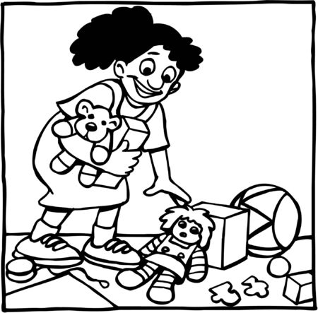 Girl cleaning up toysのイラスト素材