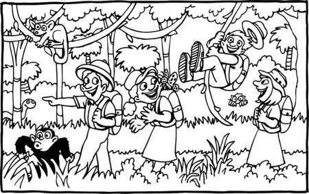 People on a jungle adventureのイラスト素材