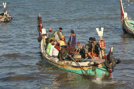 Vietnam, Mekong Delta, Fishing boats in the seaの写真素材