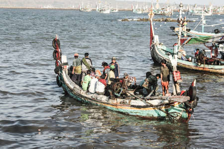 Fishing boats in the port of Essaouira, Moroccoの写真素材