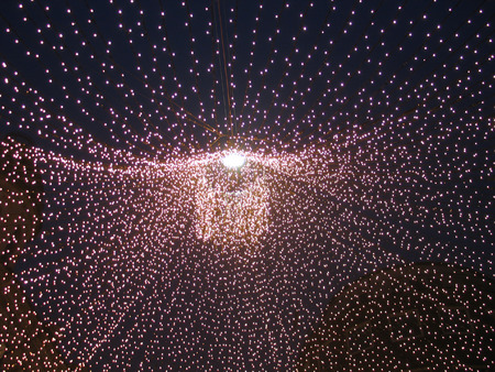 Christmas decoration carpet of lights made by hundreds of tiny light bulbsの写真素材