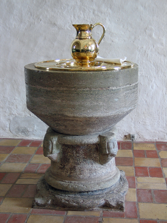Full view of a Baptismal font in a Lutheran churchの写真素材