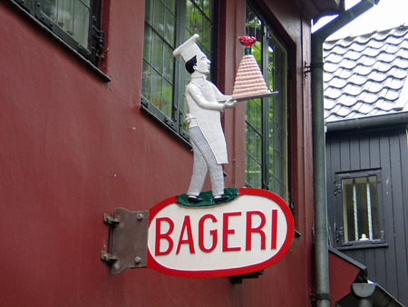 Sign of a traditional Danish bakery in Denmarkの写真素材