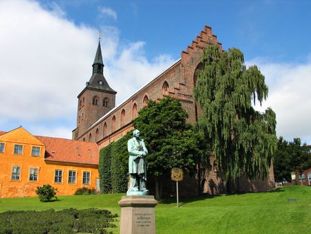 Sculpture statue of Hans Christian Andersen Odense Denmarkの写真素材
