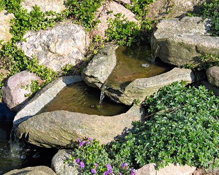 Beautiful decorative home garden stone waterfallの写真素材