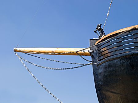Front details of a prow of an old wooden boat の写真素材