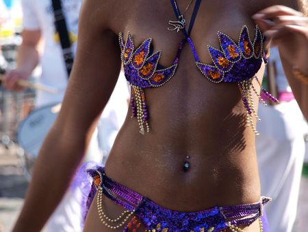 Brazilian beutiful dancer in Samba Carnival in closeup view    の写真素材